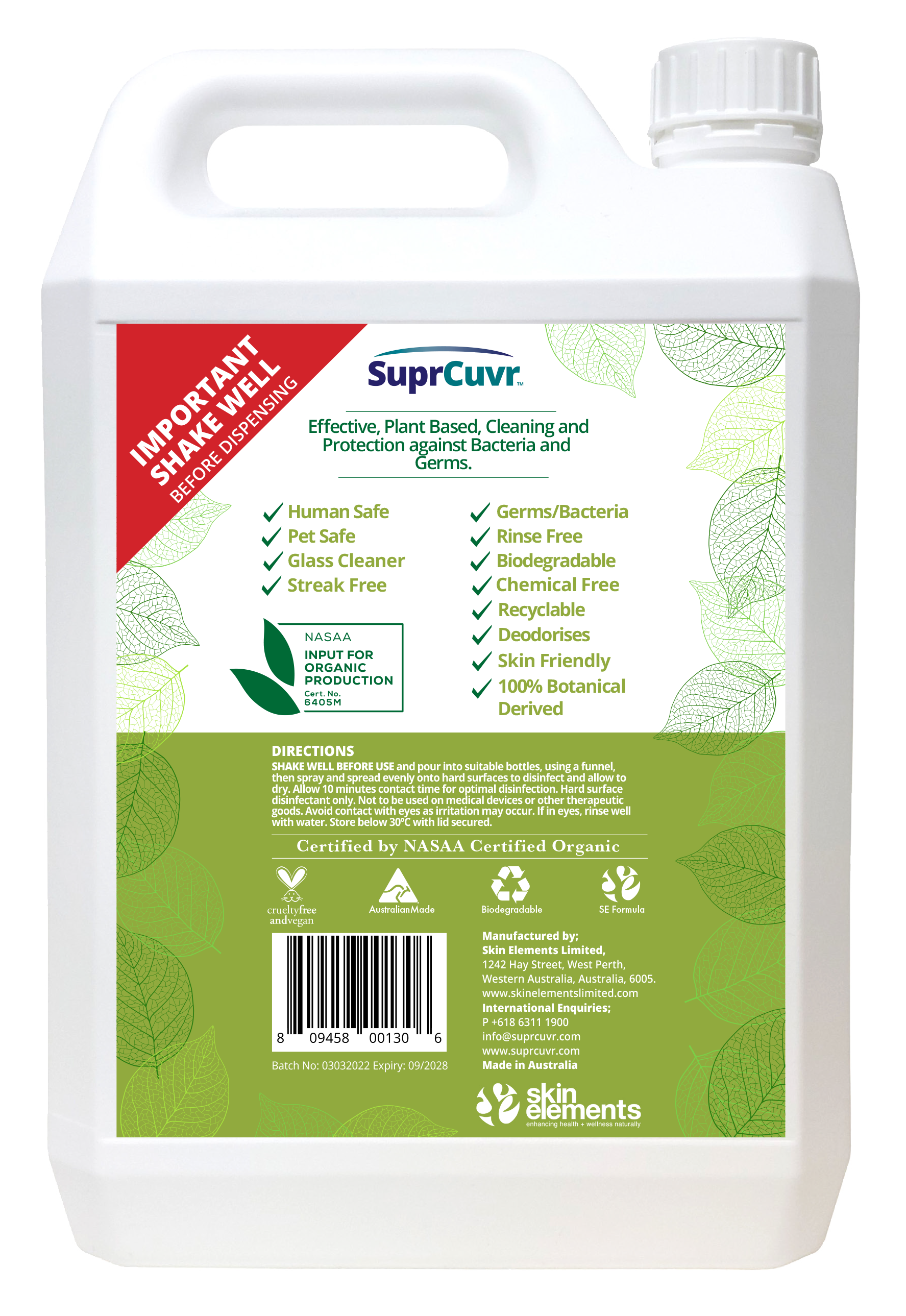 SuprCuvr Hospital-Grade 3-in-1 Cleaner & Disinfectant (Log 3)